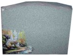 #58 - Glass Art Etched - Colored church scene on gray granite